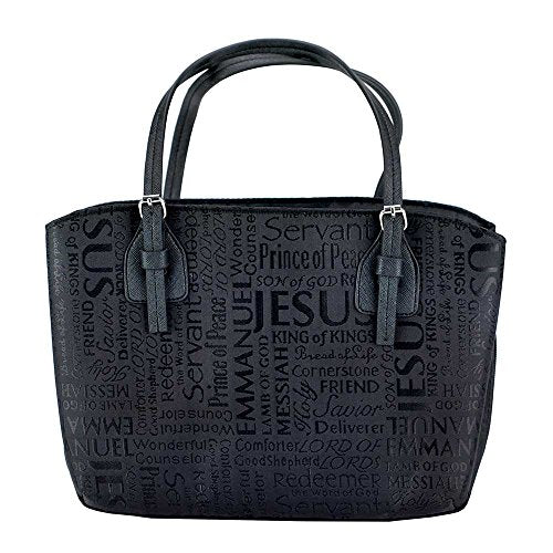Black Purse Fashion Jacquard Fabric Bible Cover Case with Handle, Large