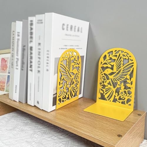 kP8Jn2JgH Bookends Bird Hollow Out Craft Bookends Metal Book Ends Heavy Duty Desktop Decorative(White)