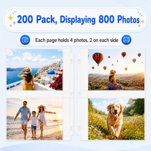 MaxGear 200 Pack 5x7 Photo Sleeves for 3 Ring Binder (800 Pictures)