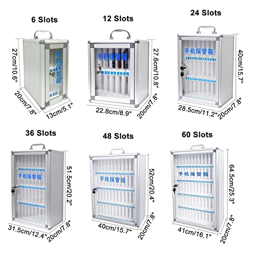 FENOKD Wall-Mounted Aluminum Alloy Cell Phones Storage Cabinet Pocket Chart Storage Locker Box, with Handle and Security Lock, for Classroom Office (Silver 24)，Silver-24