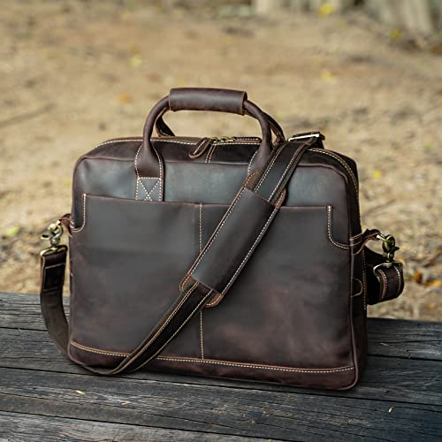 Polare Leather Briefcase for Men Business Messenger Bag Fits 15.6" Laptop
