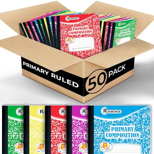 Rosmonde 50 Pack Bulk Composition Notebook, K-2 Primary Ruled, (100 Sheets)