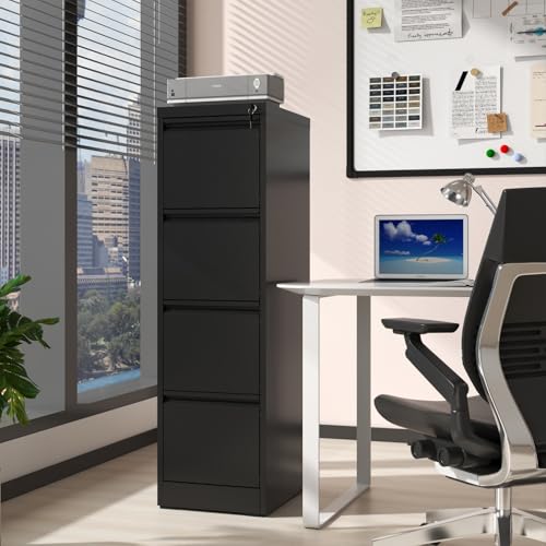 KCSWKJ 4 Drawer Metal Vertical File Cabinet with Lock Office Home Steel Vertical File Cabinet for A4 Legal/Letter Size