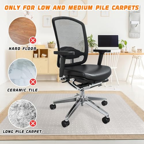 Office Chair Mat for Carpeted Floors, Desk Mats 48"X30" for Rolling Desk on Low Pile Carpets, Small Computer Gaming Plastic Floor Mats for Office Chair on Carpet, Easy Glide Without Curling