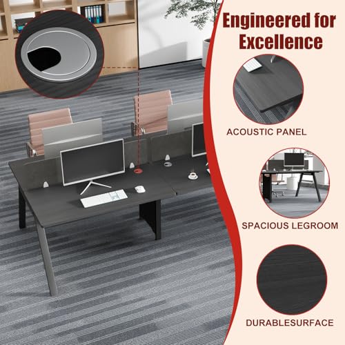 CUFEFi 4-Person Office Cubicle Desk,Office Cubicle Workstation with Privacy Panels & Cable Management,Collaborative Staff Desk with Mute Dividers,Durable Computer Table for Home, Office (Black)
