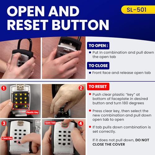 KeyGuard SL-501 Punch Button Lock Box | Portable Shackle LockBox For Outside - Fits House Keys, Car Keys, Fobs, & More | Keypad Safe Box, Digital Push Button Combination Lock | Black Finish