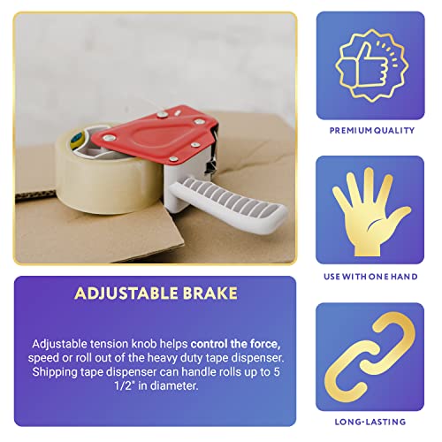 APQ Packing Tape Dispenser Gun for 2" Tape, Side Loading Red Hand Tape Gun, Durable Metal Packing Tape Gun Dispenser, Portable Shipping Tape Gun for Packing Boxes, Sealing, Moving, Packaging Tape Gun