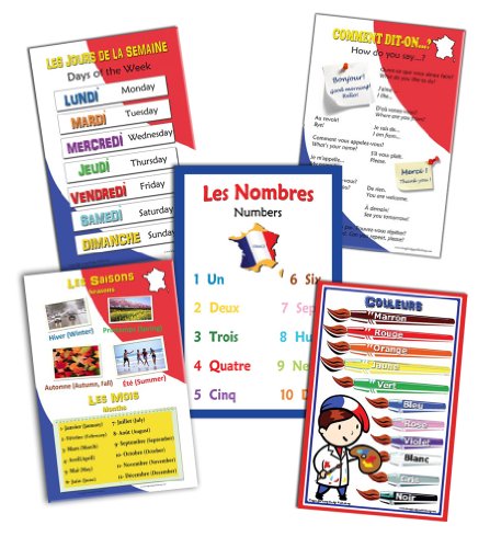 Long Bridge Publishing French Language School Poster Set N.1 - Assorted Bilingual Wall Charts (18x24 inches)