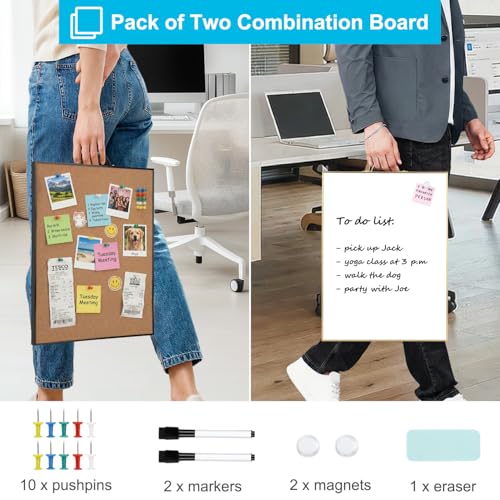 Small Whiteboard Cork-Board Combo for Wall, 2-Board Set, 24"x16" Total
