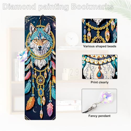 12Pcs Dreamcatcher Animals DIY Diamond Art Painting Bookmark with Crystal