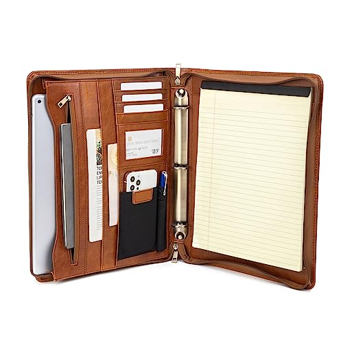 Geslun Leather Portfolio 3 Ring Binder for 8.5 x 11" Notepad and 13" Laptop