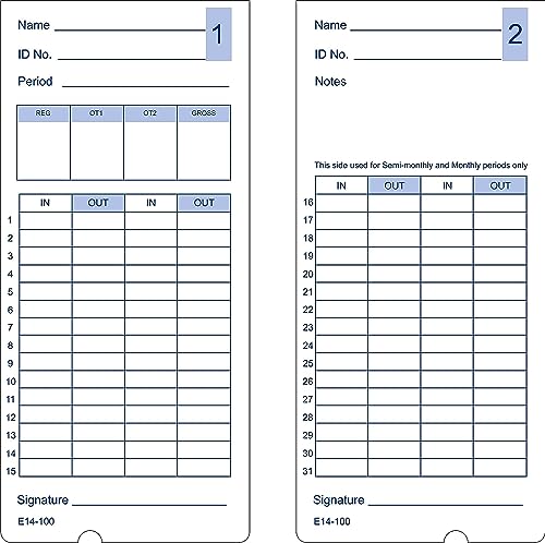 Compumatic E14 Time Cards for Lathem 400E Time Recorder (Qty 500)