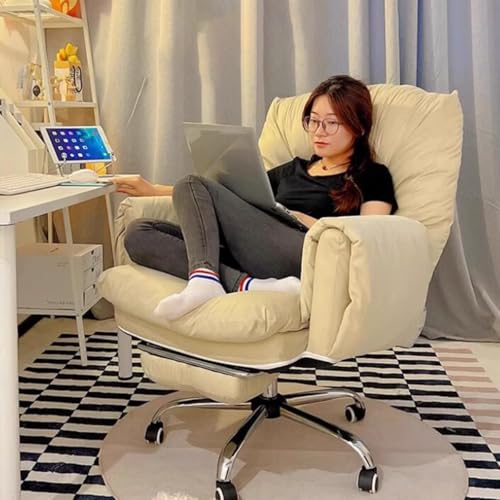 Reclining Executive Office Chairs, Computer Chair Gaming with Back Support Ergonomic Recliner Home Office Desk Chair for Women, Big Tall Managerial Executive Chair with Wheels(/Beige,A)