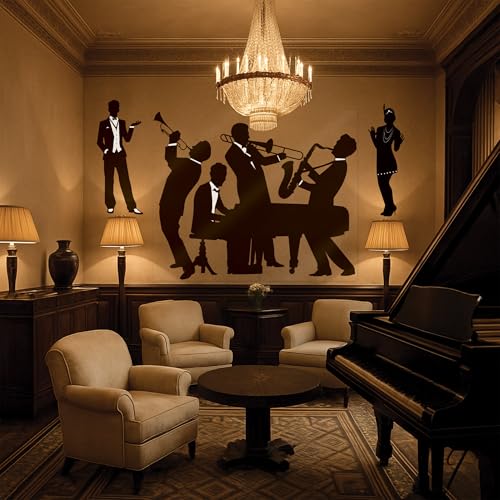 Beistle 1920s Jazz Age Party Decoration Bundle – Great 20’s Band Insta-Mural and Double-Sided 1920s Silhouette Cutouts, Vintage Roaring Twenties Décor for Speakeasy, Flapper, and Jazz-Themed Events