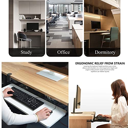 Keyboard Drawer Under Desk Slide Keyboard Tray - Desktop Mount Clamp-On, No Punching Install, Pull-Out Platform Keyboard Holder For Keyboard And Mouses, Wood Shelves 520/650/7.White-650*250 mm (26*10