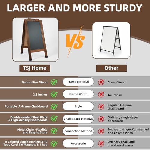 Tsj Home Magnetic Portable A-Frame Chalkboard Signs, 40" × 20", Brown
