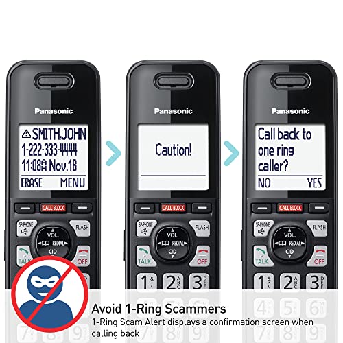 Panasonic Cordless Phone with Advanced Call Block, One-Ring Scam Alert, and 2-Way Recording, Cordless Phone with Answering Machine, 4 Handsets - KX-TGF944B (Black)