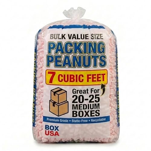 BOX USA Shipping & Packing Peanuts Pink, 7 Cubic Feet - Loose Fill Packaging Peanuts for Packing, Moving and Storage