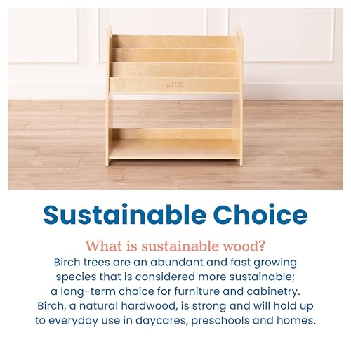 ECR4Kids 3-Shelf Floor Book Display with Handles and Storage, 30in, Kids Bookshelf, Natural