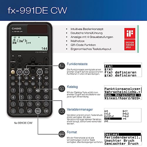 Casio FX-991DE CW ClassWiz Technical Scientific Calculator with Art Case Space Monkey, German Menu Guide (Limited Edition)