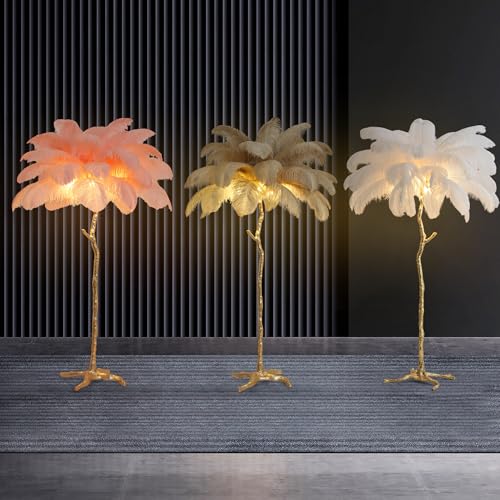 MAYOLA Luxury Resin Ostrich Feather Lamp, 35 Pieces Real Ostrich Feathers,Floor Lamp for Living Room, Bedroom and Office 67” Tall Feather Lamp(Ostrich Color, Floor Lamp)