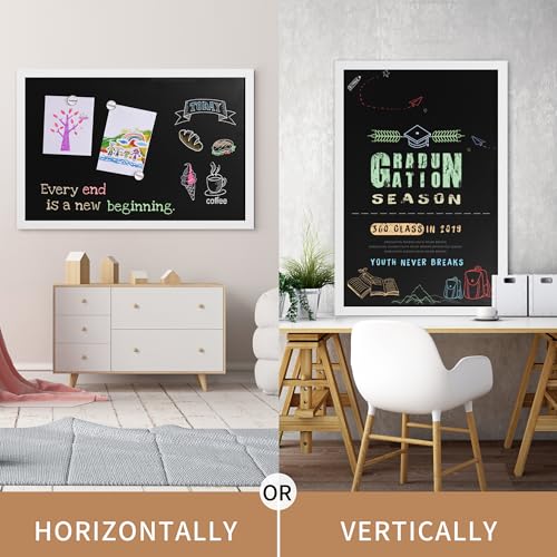 Board2by Rustic Wood Framed Magnetic Chalkboard 24 x 36, Large Hanging Chalk Board Sign for Kids, Non-Porous Wall Blackboard for Wedding Kitchen Restaurant Menu and Home with 4 Unique Magnets, White
