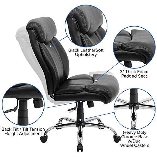 BizChair Big & Tall 400 lb. Rated High Back Black LeatherSoft Executive Ergonomic Office Chair with Full Headrest and Chrome Base