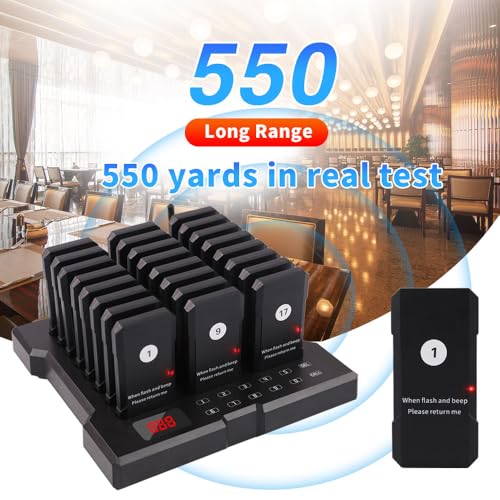 AGJ Restaurant Pager Wireless Calling System 24 Beepers Guest Customer Queue Pagers for Food Court Food Truck Church Nursery Clinic Coffee Shop with Buzzer Vibration Flash