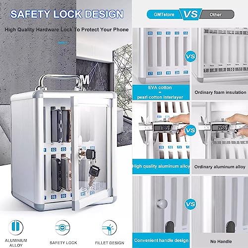 GMTstore 12/24/36 Slots Aluminum Alloy Pocket Chart Cell Phones Storage Cabinet Mobile Phones Desktop Organizer Wall-Mounted with A Locked for Classroom Office (Color : Silver, Size : 36)