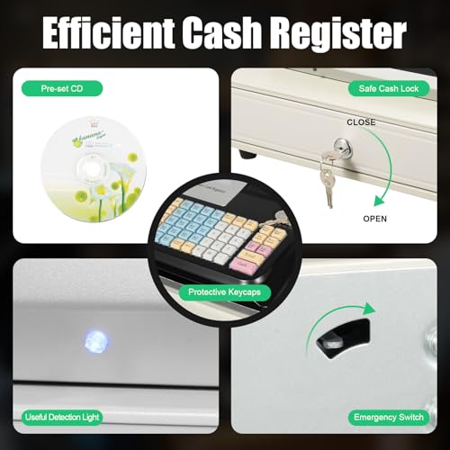 Electronic Cash Register 48 Keys 8-Digit LED w/Print Paper USB Cable ，Black