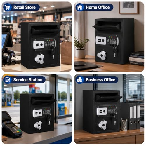 SAPITAL 2.8 CuFt Drop Safe for Business, Money Safe Box with Quick Place Drop Slot, Digital Keypad, Keys, Fireproof Bag, Anti-Fish Baffle, Cash Depository Safe for Business Retails Mail Church Home