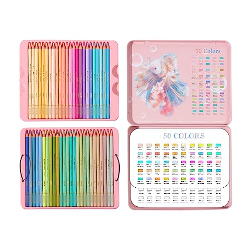 SIDUFHAOPKLL 50 Colours Oil Based Colour Pencils Pastel Iron Boxed Paint Brushes Hand Painting Colouring Art Drawing Set