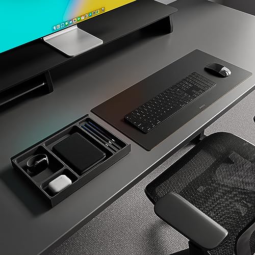 Raico Desk Shelf Tray Drawer Organizer with Compartments for Monitor Stand System Metal & Cork Accessory Tray for Cockpit Setup | Black