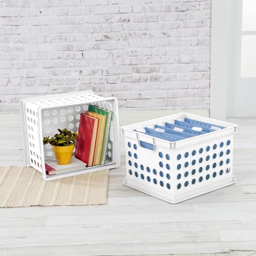 Sterilite Storage Crate, Stackable Plastic Storage Bin with Handles, Organize Files at Home, Garage, Office, School, White, 6-Pack