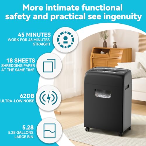 Heavy-Duty Paper Shredder, 18-Sheet Cross-Cut, Quiet Operation