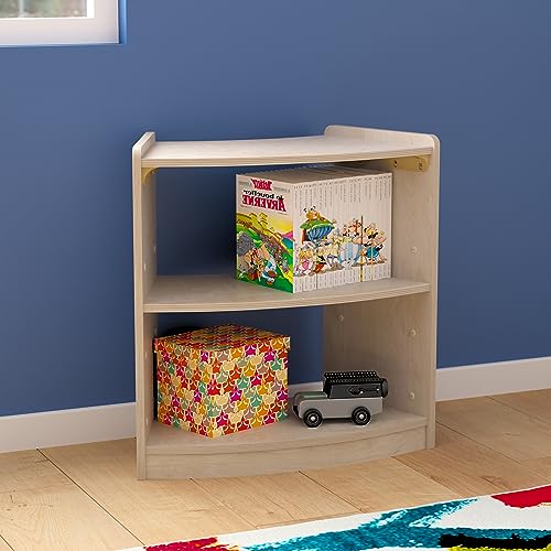Classroom Essentials Commercial Grade Bow Front 2 Tier Wooden Classroom Open Corner Storage Unit, Safe, Kid Friendly Design, Natural
