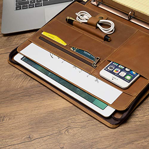 YIWEN Personalized Leather 3 Ring Binder Portfolio for 8.5 x 11” Notepad