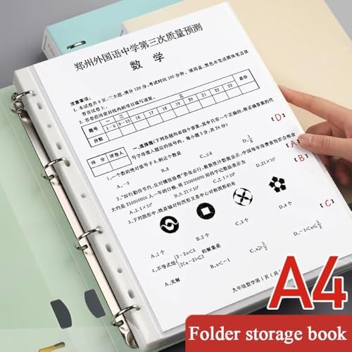 Filing Envelopes 4 Hole Binder Learning Supplies A4 Binder D-Type Punch Folder Office Storage File Ring Waterproof Test Paper Data Storage Folder(Blue)