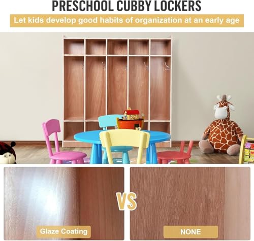 Attracoast 5-Section Kids Coat Locker with 10 Cubbies & 4 Hidden Wheels | 5 Double Hooks + 2 Storage Boxes | Wood Storage Cabinet for Classroom, Daycare, Home, Kindergarten & School