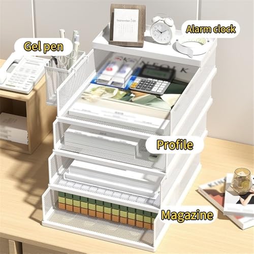 File Organizer Metal Mesh Office A4 Paper Organizer Document File Letter Brochure Filling Tray Rack Shelf Carrier Desk(Black)