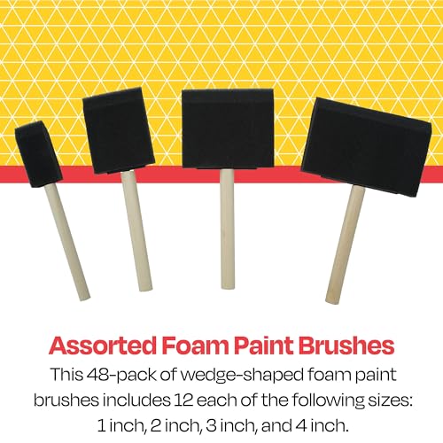 School Smart Wedge Foam Paint Brush Set, Assorted Size, Set of 48