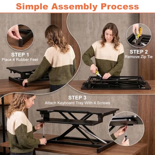 FDW Standing Desk Converter 32 inches Adjustable Height Stand Up Desk Computer Desk Workstation Steel Home Office Ergonomic Computer with Keyboard,Black