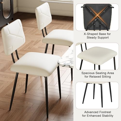 VECELO Stacking Dining Chairs Set of 4, Tufted Faux Leather, Beige
