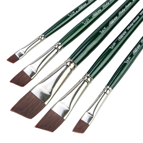 Silver Brush Limited Ruby Satin Short Handle Angles Paintbrush Set, 5pc