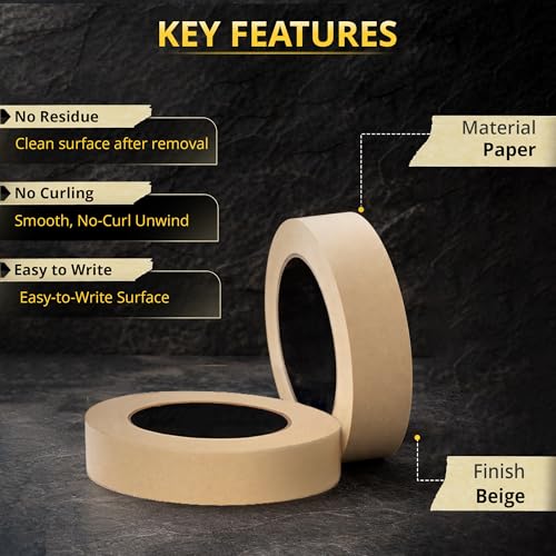 Brixwell Masking Tape 0.94 Inch Wide x 60 Yard Tan Roll, Paper Paint Strip for Walls, Crafts, Labeling, DIY Projects, Professional Painters Tape, General Purpose Painting Supply Made in USA - 48 Rolls