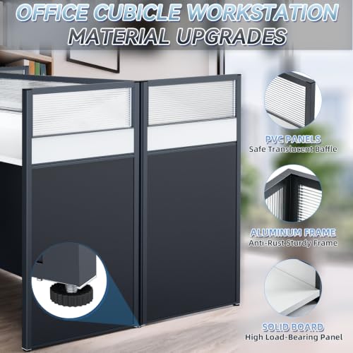 Ceridwen Office Cubicle Desk, 2 Person Workstation with Privacy Panels & Cable Management, Sturdy Computer Table for Home Office & Commercial Use (F2F-2P-Desk-Divider)