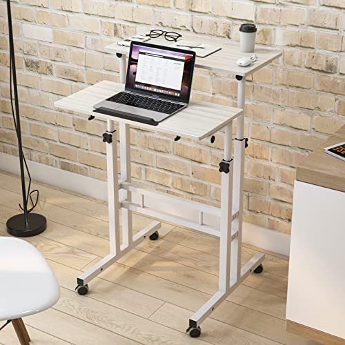 SogesHome 23.6 inches Adjustable Laptop Desk Standing Table Portable Computer Table Stand Desk Cart Tray, White Maple, 101-MP-HCA