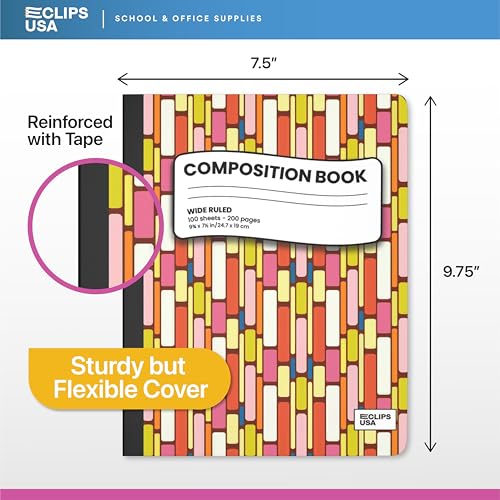 Composition Notebooks Wide Ruled Composition Notebook Hard Cover Composition Notebook 3 Geometric Design Colors 100 Sheets 9.75″ x 7.50″ (48 Pack)