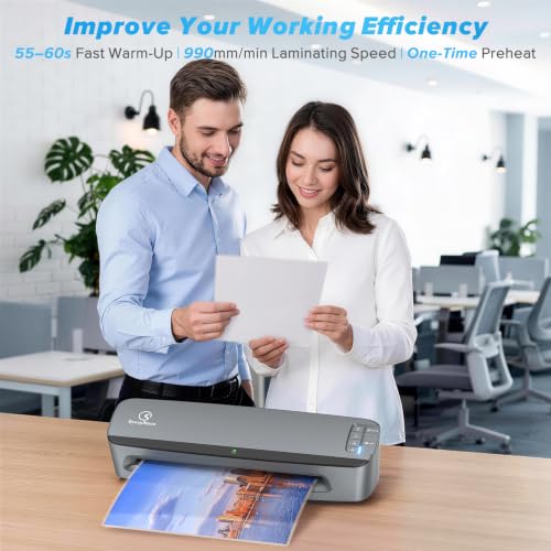 13 inch 4-Roller Heavy Duty Laminator Machine, 990mm/ Min Speed, 3-10 Mil, 60S Warm-up, A3 Thermal Commercial Laminating Machine with 50 Sheets for Home, Office, School, Crafts Gray