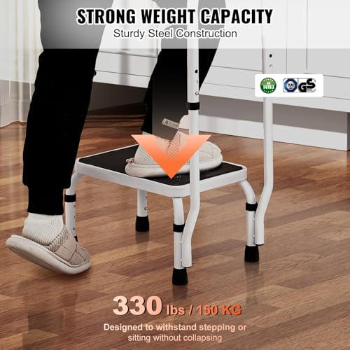VEVOR Step Stool 1-Step 330lbs Capacity, 3 Adjustable Height with Handle Steel Step Ladder, Portable Toddler Step Stools for Adults, Non-Slip Sturdy Step Ladders for Office, RVs, Pets